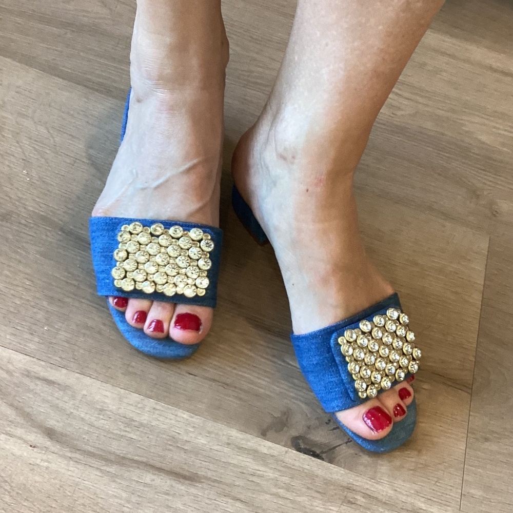 Kate Spade New York Mazie Denim Italian Leather Slide Sandals Womens Sz 6.5 NEW - Picture 10 of 10